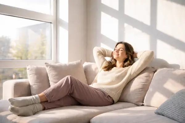 Lady enjoying soft sunlight